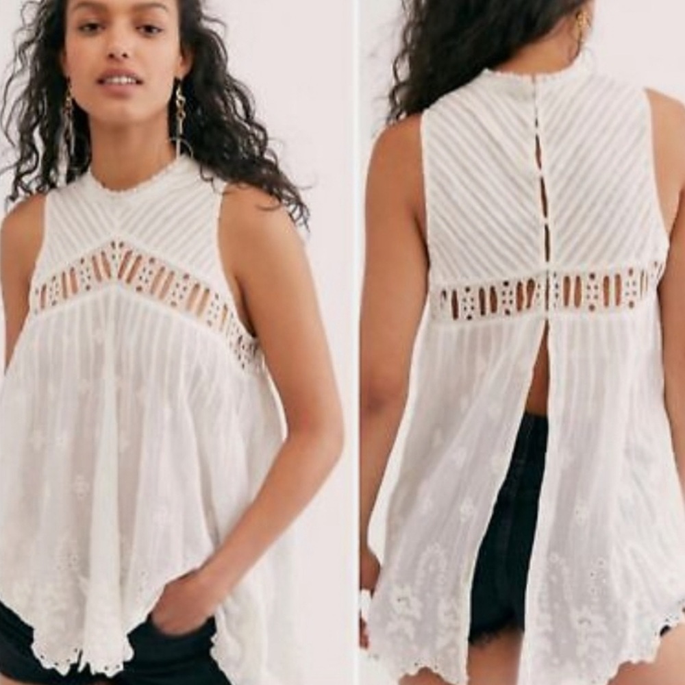 Free people ivory Eloise eyelet sleeveless top open back